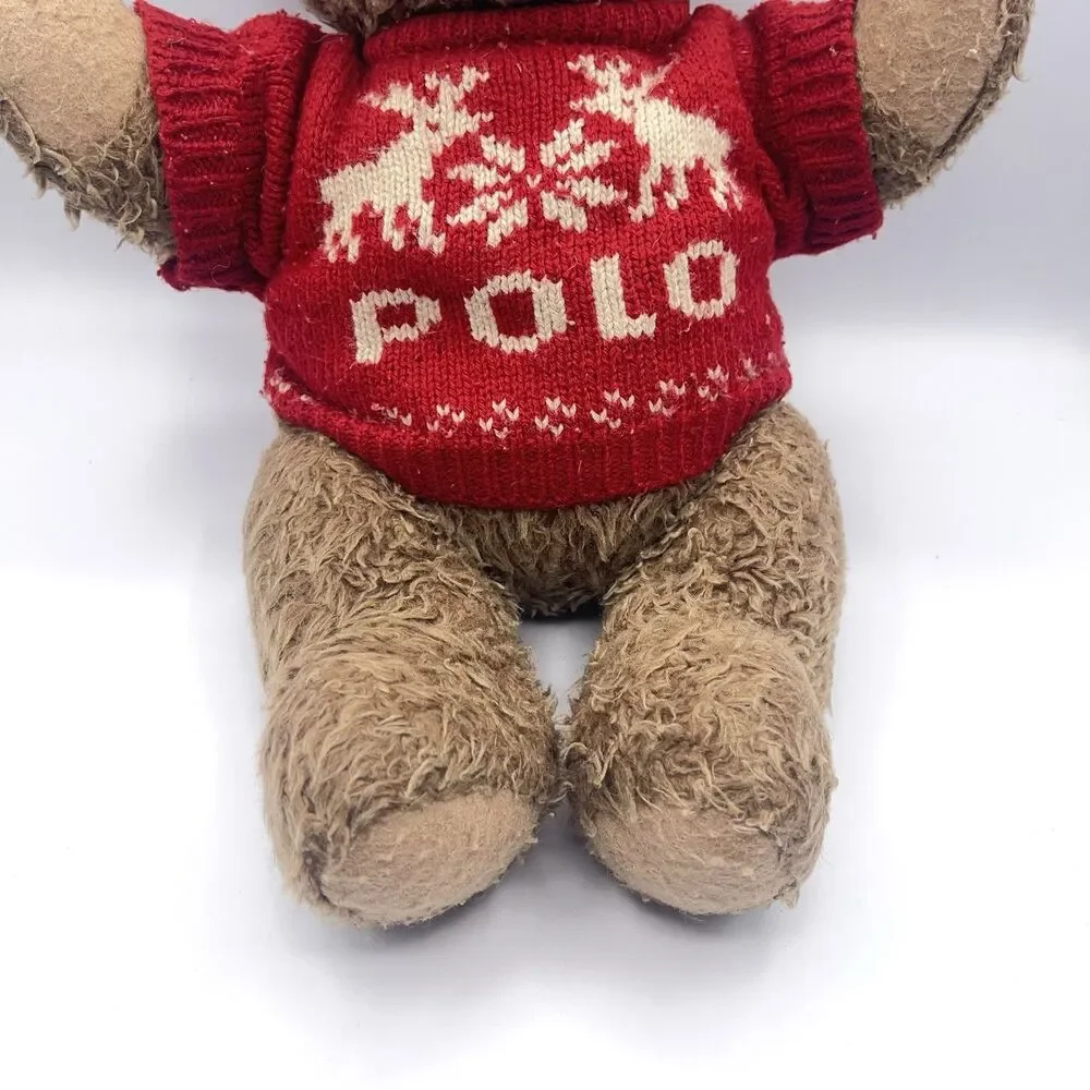 Vintage 1998 Ralph Lauren Polo Bear Plush Toy Red Snowflake Sweater Collectible